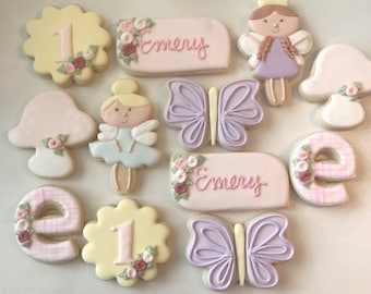 Fairy sugar cookies, garden cookies, fairy themed, butterflies, enchanted, mushrooms, birthday
