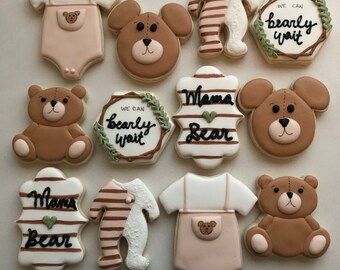 Teddy Bear Sugar Cookies, Teddy Bear Baby Shower, I can bearly wait sugar cookies