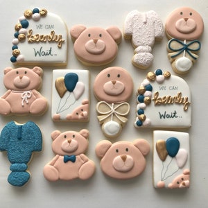 Teddy Bear Sugar Cookies, Gender reveal, Teddy Bear Baby Shower, I can bearly wait sugar cookies
