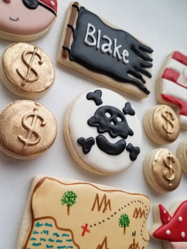 Pirate themed sugar cookies, treasure sugar cookies, birthday sugar cookies image 2