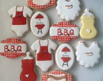 BaByQ baby shower cookies, bbq themed baby shower, barbecue sugar cookies