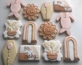 Boho Sugar Cookies, modern boho rainbow, Neutral Boho