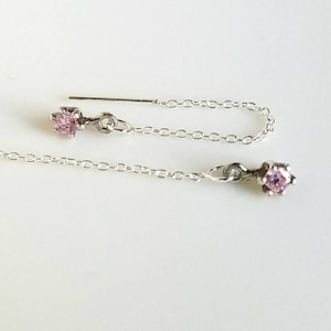 Minimalistyczne kolczyki z nawlekaczem ze srebra próby 925, kolczyki z nawlekaczem z cyrkonii, różowe kolczyki ze srebra próby 925 z cyrkonii sześciennej, prezent kosmetyczny dla niej
