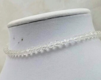 Vintage Clear Crystal Choker Necklace, Iridescent Faceted Beads