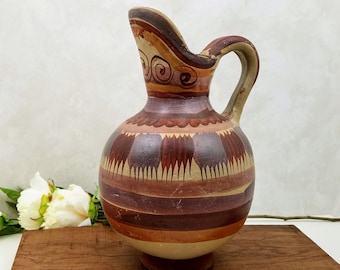 Vintage South American Ceramic Pitcher, Folk Art Pottery
