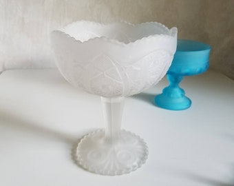 Compota vintage de cristal imperial blanco esmerilado, plato para dulces con base Hobstar Arches