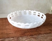 Fenton Milk Glass Bowl, Vintage Open Basket Weave White Glass Bowl, Small Glass Candy Dish