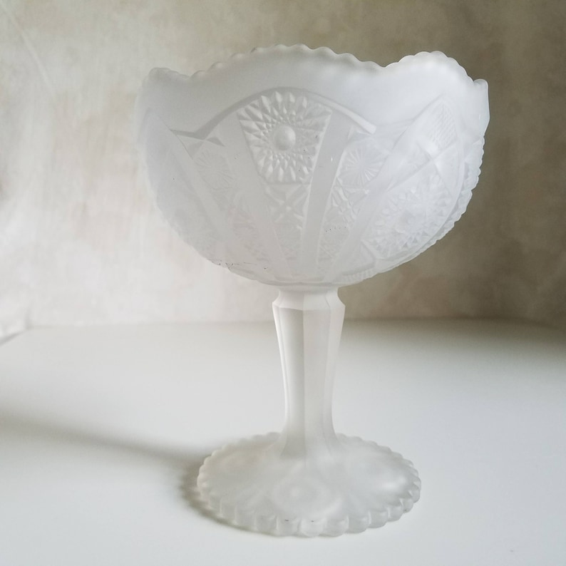 Vintage Imperial Glass Tall Compote Rare White Frosted Glass Etsy