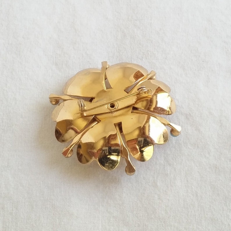 Statement Brooch Ruby Crystals Gifts for Her Vintage Coro Brooch Gold Enamel and Rhinestone Pin 1919 Jewelry Vintage Flower Brooch