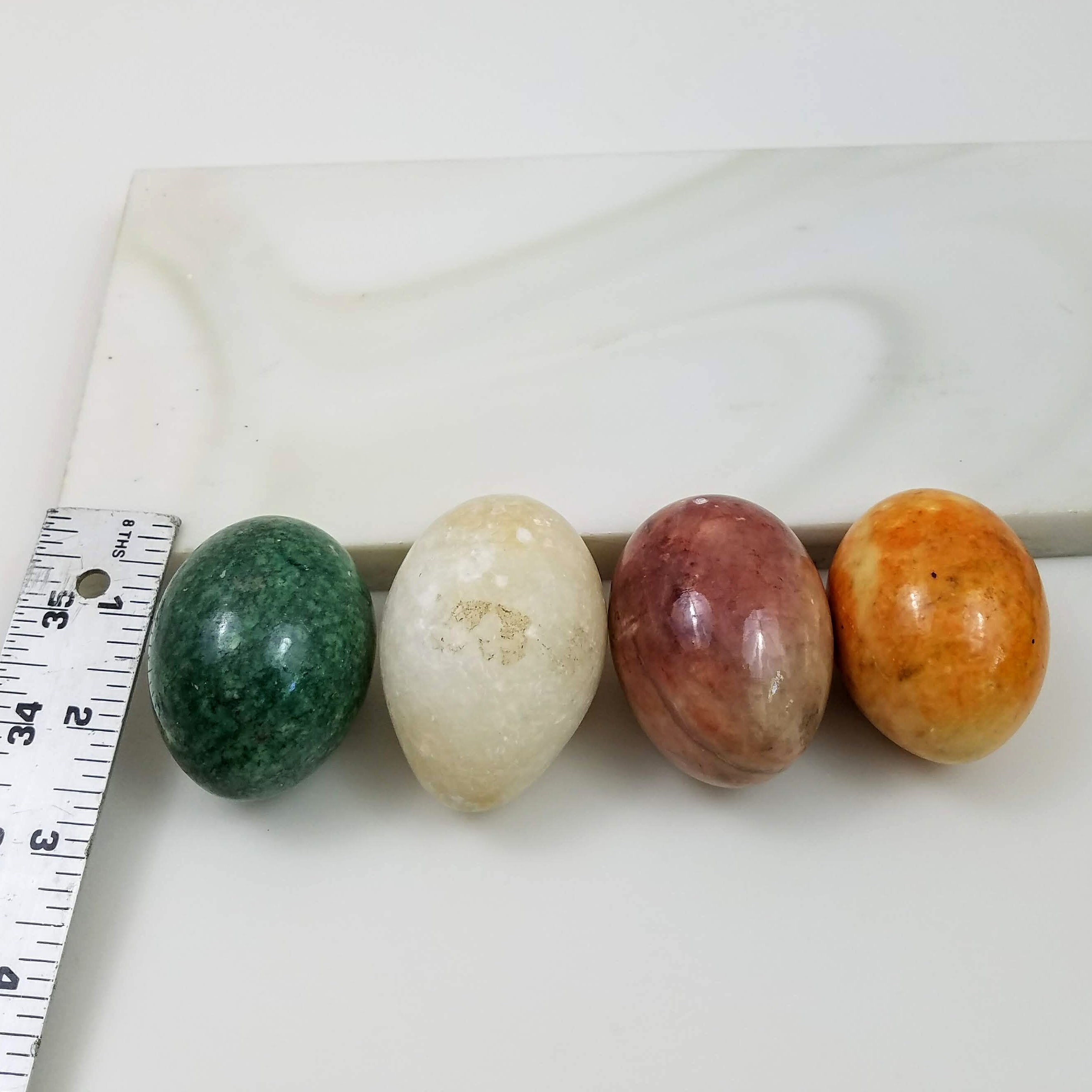Gemstone Eggs, Set of 4 Vintage Hand Carved and Polished Gemstone Eggs