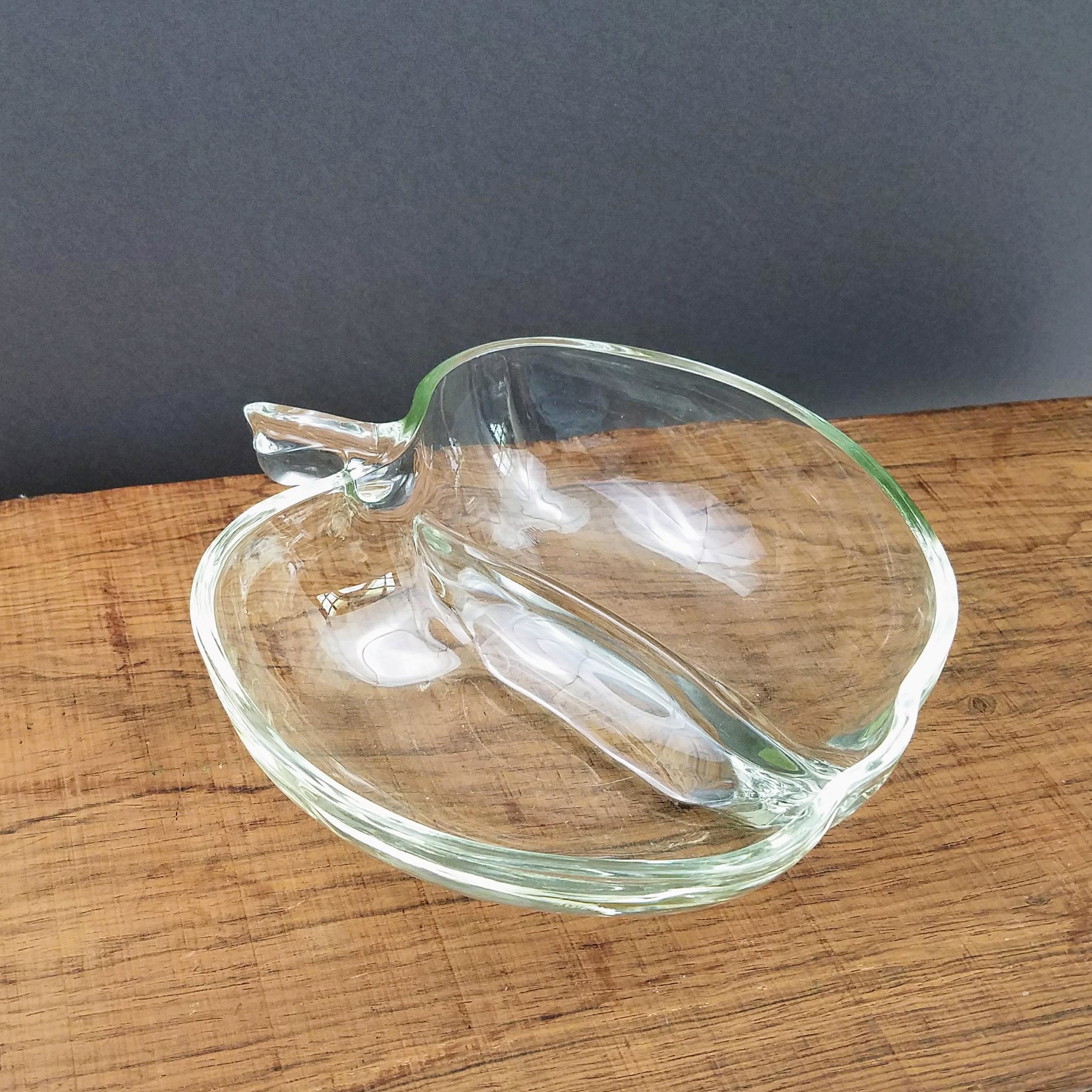 Hazel Atlas Orchard Divided Apple Bowl, Vintage Glass Bowl, Clear Glass