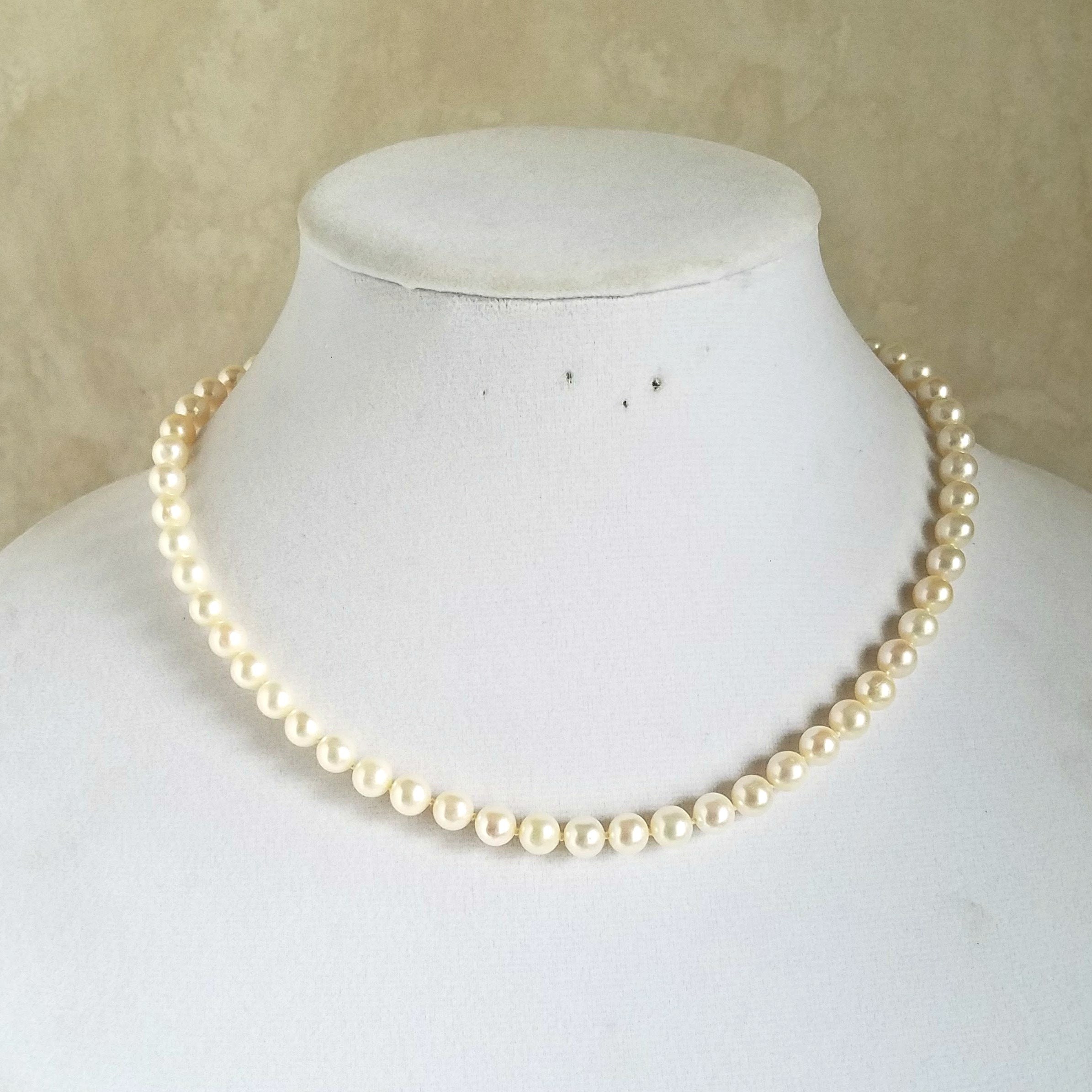 Pearl Necklace, Real Cultured Pearl Necklace with 14kt Gold Clasp