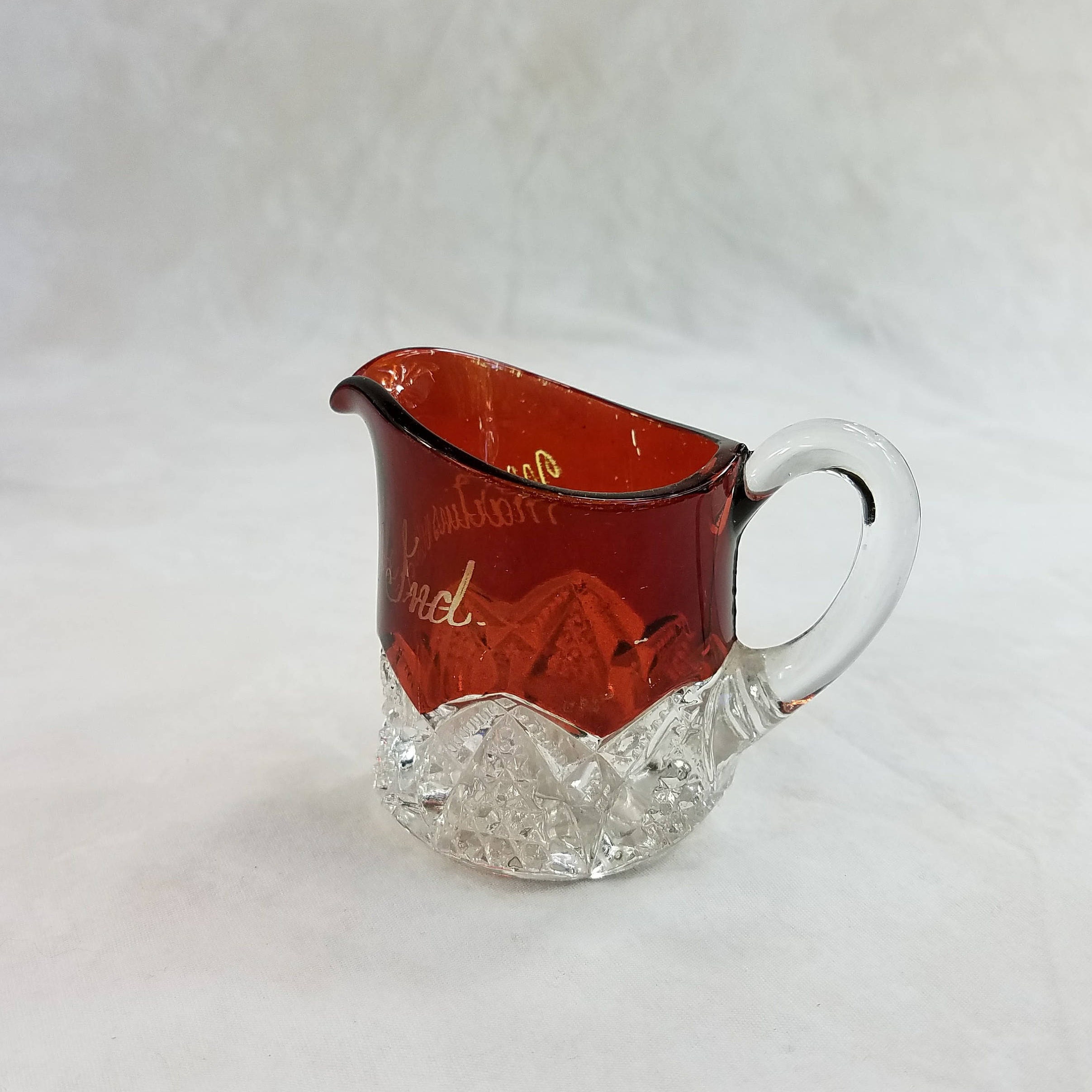 Ruby Red Glass, Martinsville Ind Souvenir Flash Glass Toothpick Holder