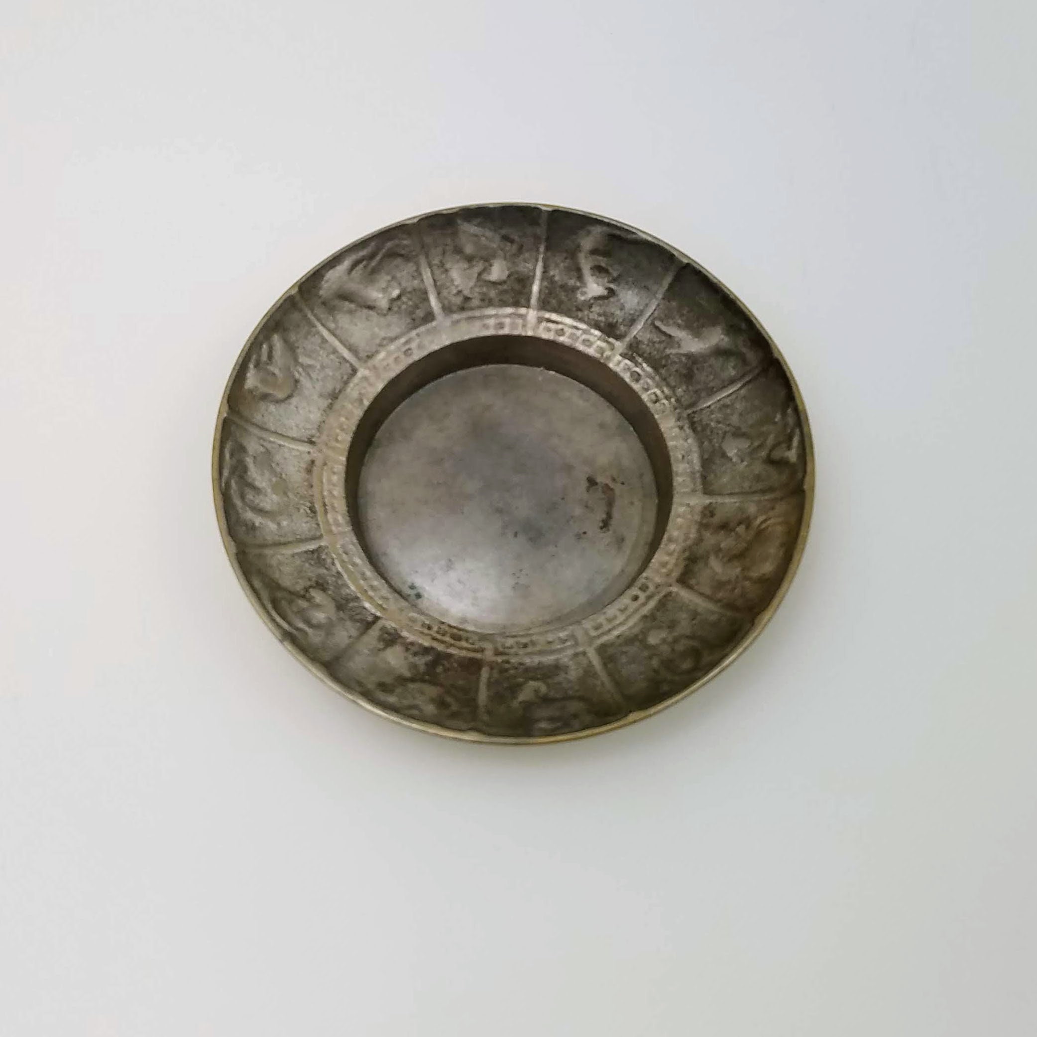 Vintage Brass Dish, Korean Zodiac Collectible Brass Small Bowl, Vintage