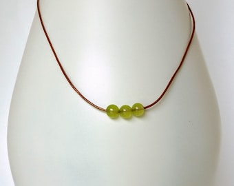 Minimalist Peridot Necklace, Boho Leather Choker, August Birthstone