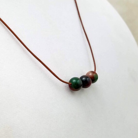 Boho Multicolor Leather Necklace, Adjustable Leather Necklace, Red Green Gemstone Boho Leather Necklace, Unique Jewelry Gift for Her