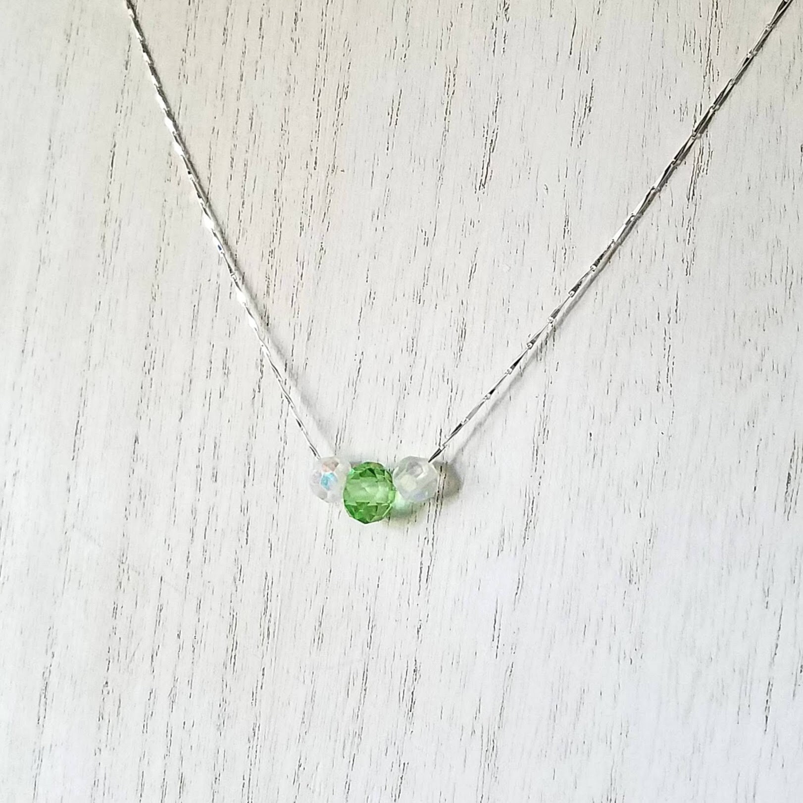Crystal Necklace, Green and Clear Faceted Crystals on Sterling Silver ...