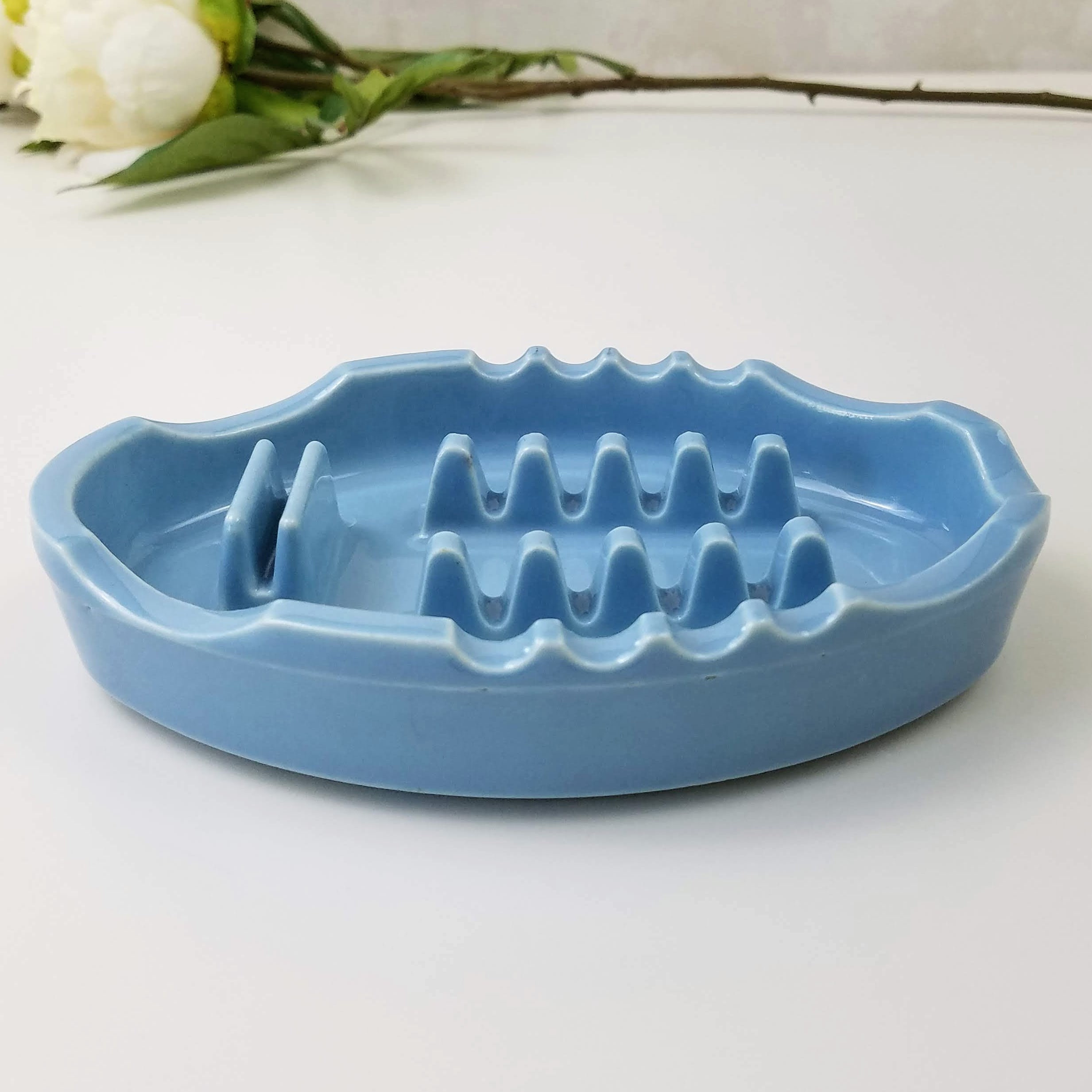 Vintage Light Blue Ceramic Ashtray, InSure Ash Tray Made in USA