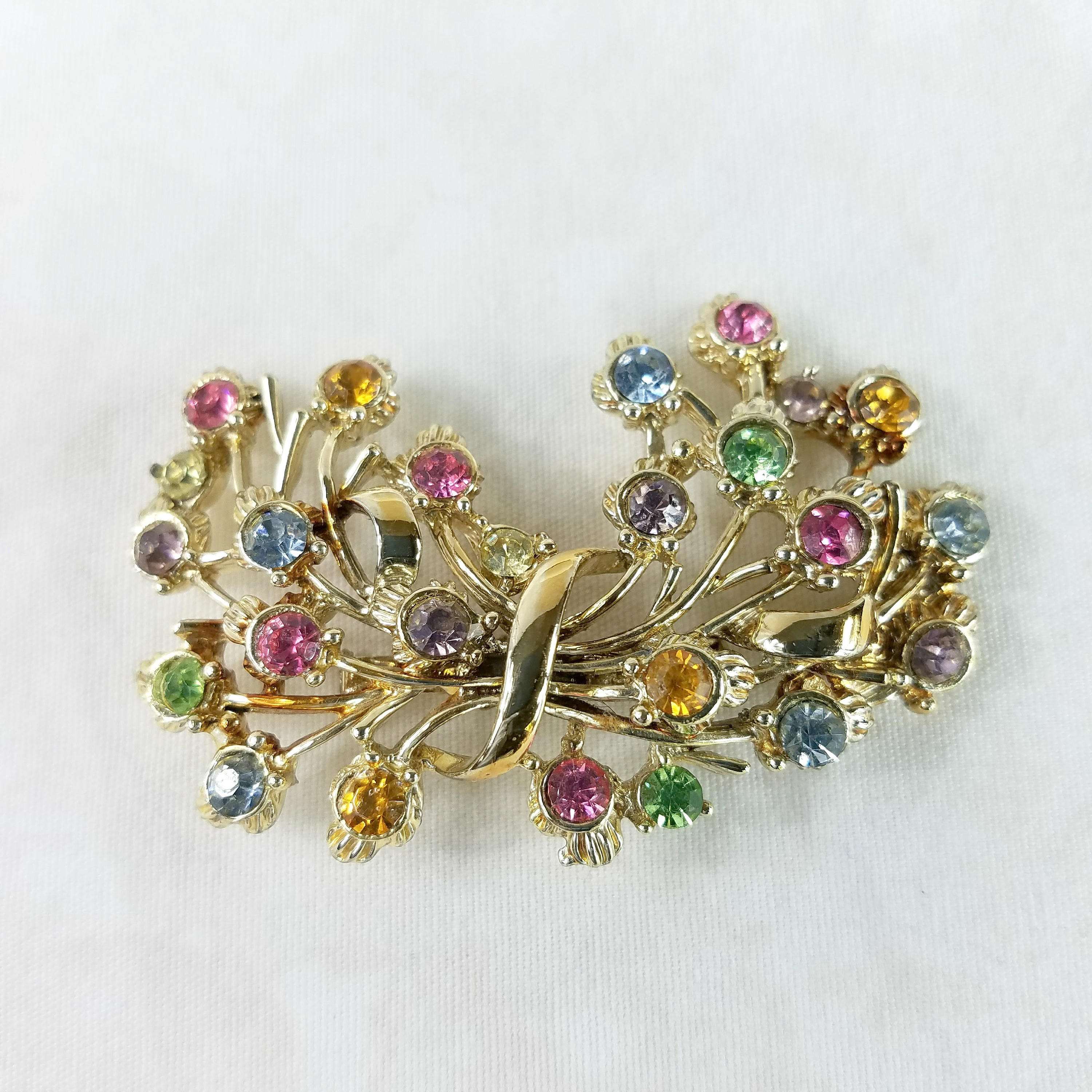 Coro Rhinestone Brooch, Vintage Rhinestone Brooch,Colorful Rhinestone