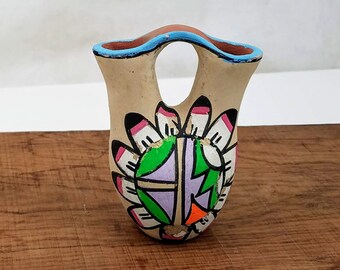 Vintage Hand Painted Native American Wedding Vase, Collectible Pottery