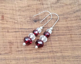 Red Crystal Dangle Earrings, Faceted Romantic Jewelry