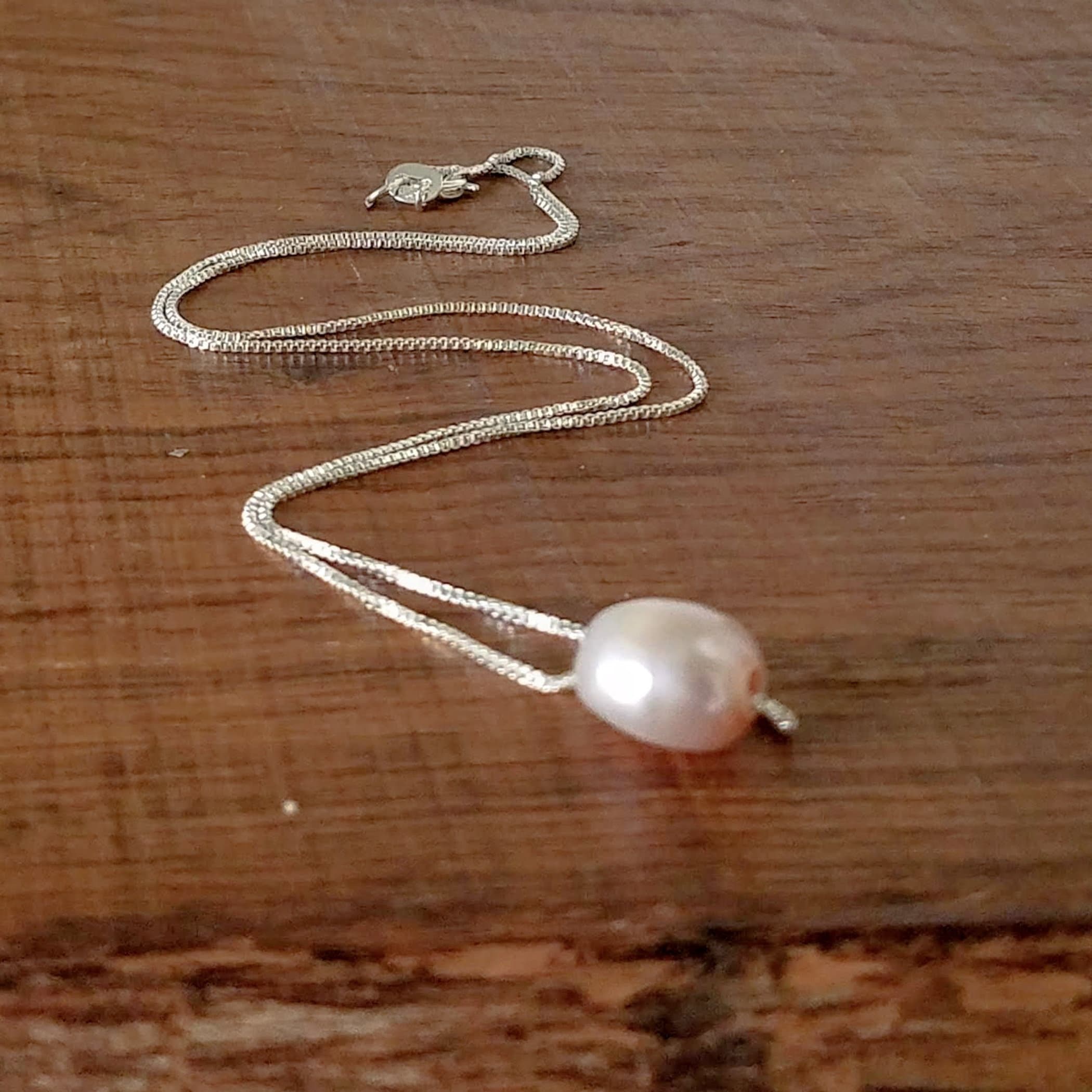 Pearl Necklace, Real Freshwater Pearl Sterling Silver Necklace Chain