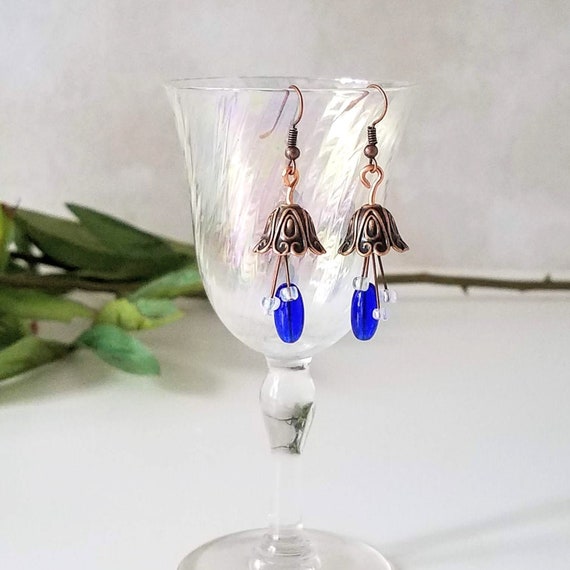 Flower Earrings, Copper Dangle Flower Earrings for Women, Romantic Jewelry Gift for Her