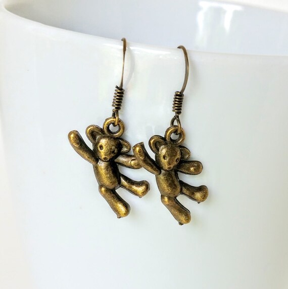 Teddy Bear Earrings, Boho Chic Jewelry, Dancing Bears, Cute Brass Earrings, Gifts for Women,  Gifts for Teens, Dangle Earrings