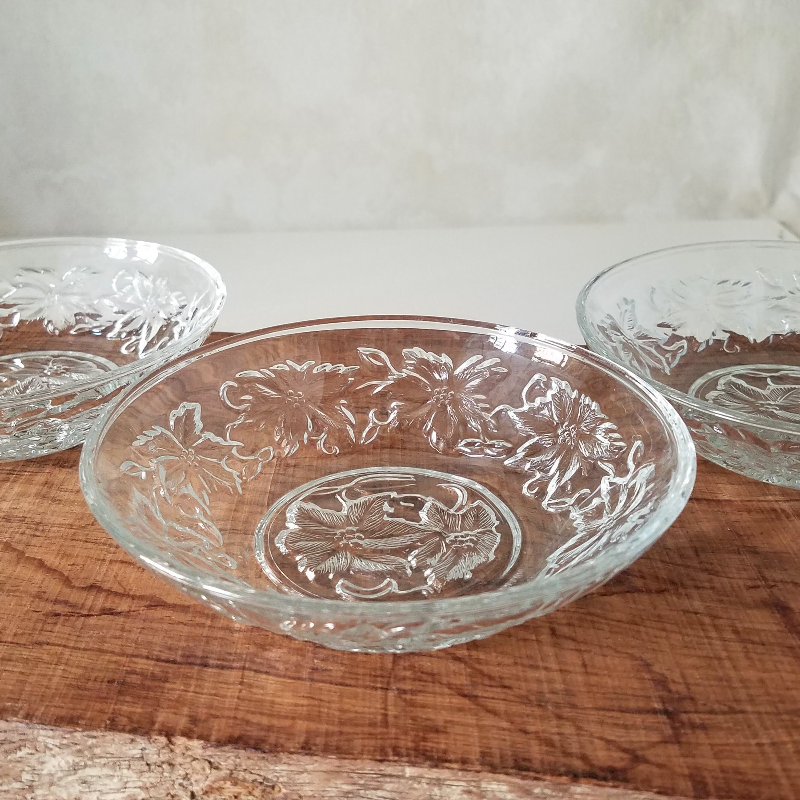 Glass Desert Bowl, Vintage Poinsettia Pressed Glass Bowl, Princess