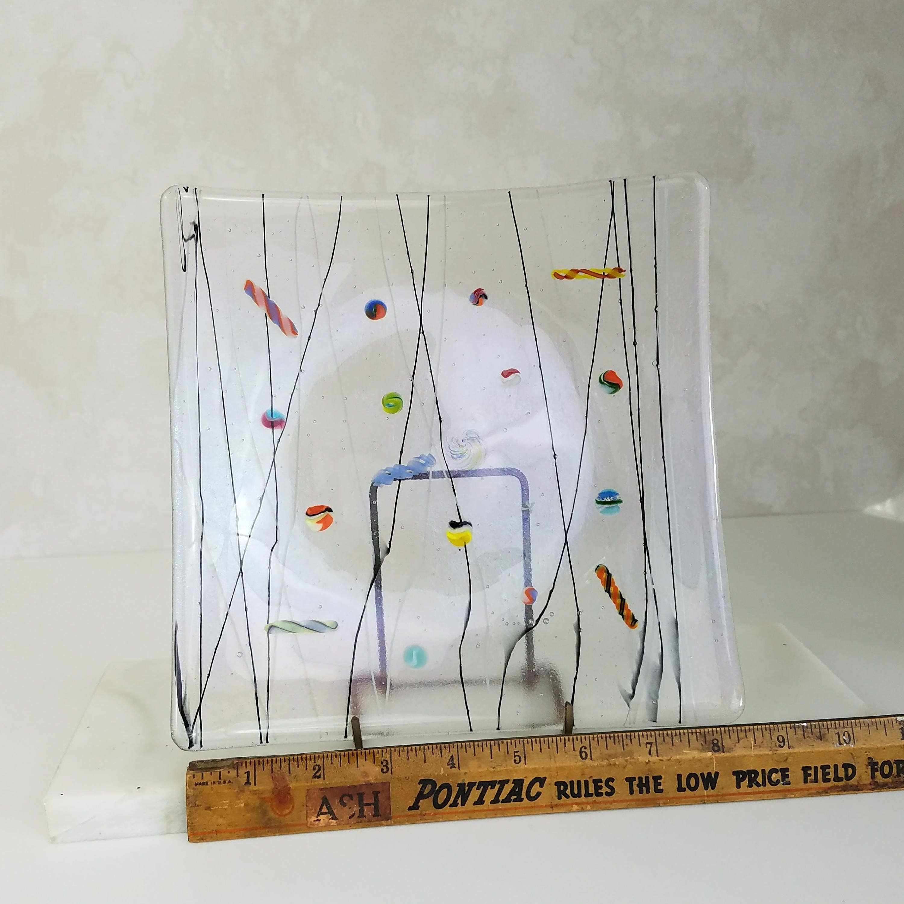 McVay Confetti Clear Art Glass Plate, Fused Art Glass Plate, Artist