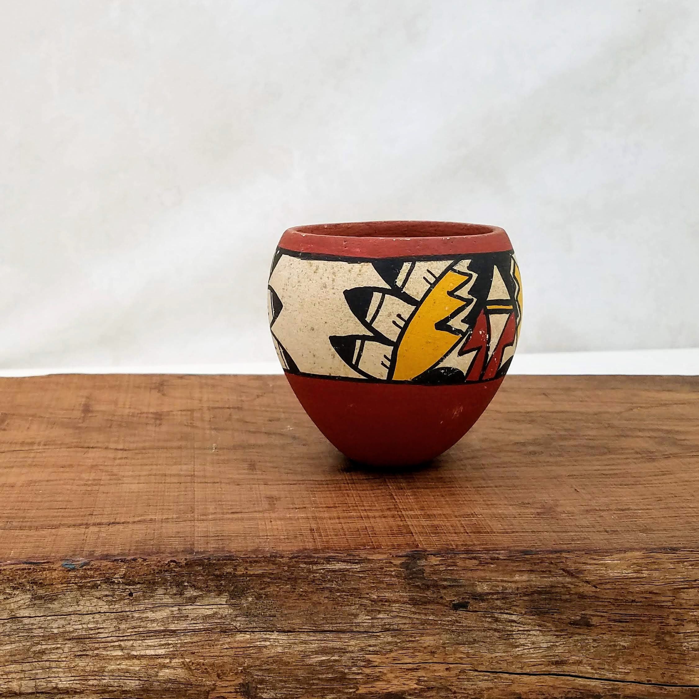 Vintage Native American Coil Pot, Hand Painted Red Clay Pot, Small Folk
