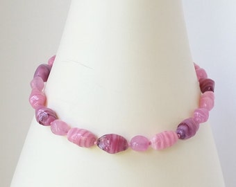 Collar vintage de cuentas de ágata rosa, joyería bohemia de 43 cm hecha a mano