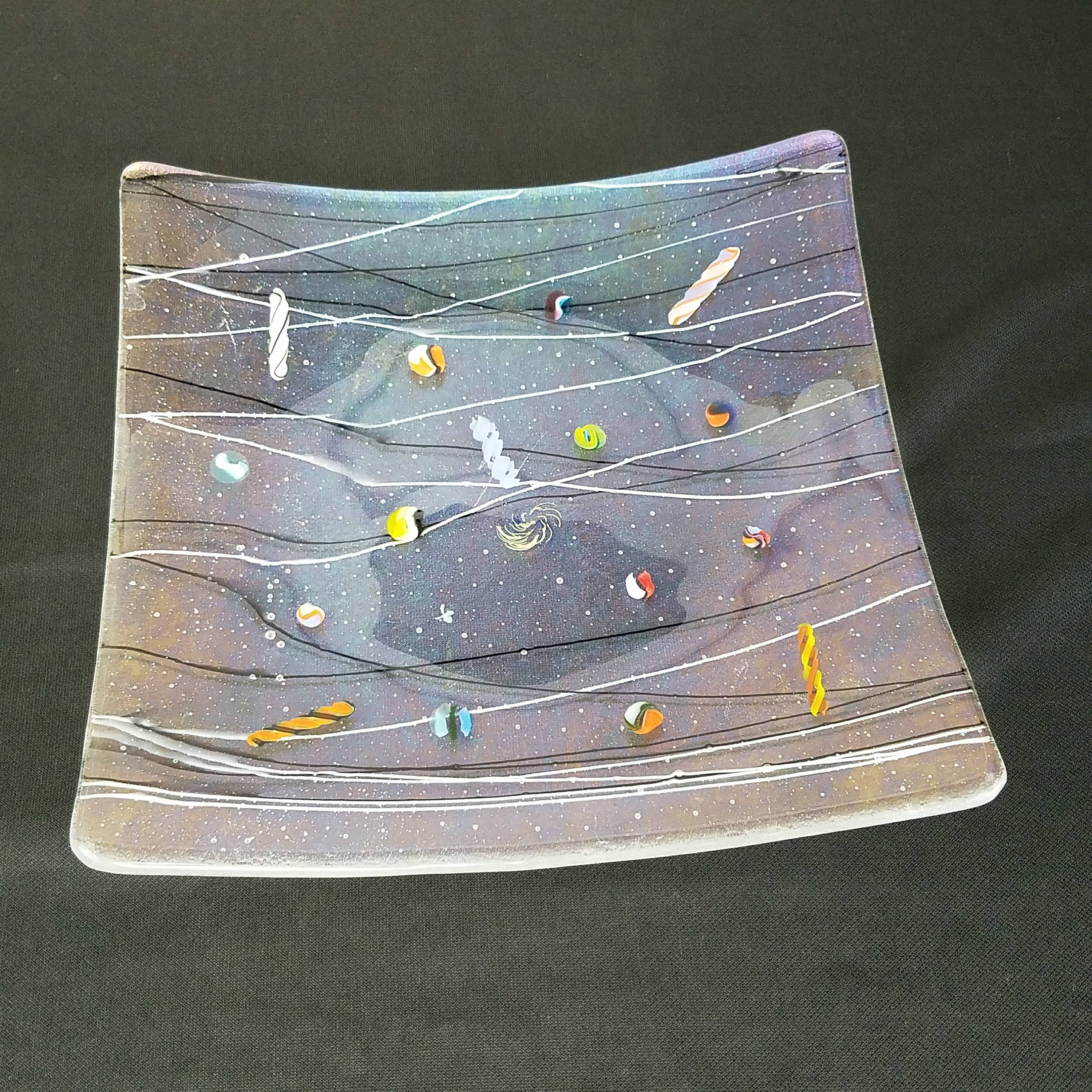 McVay Confetti Clear Art Glass Plate, Fused Art Glass Plate, Artist