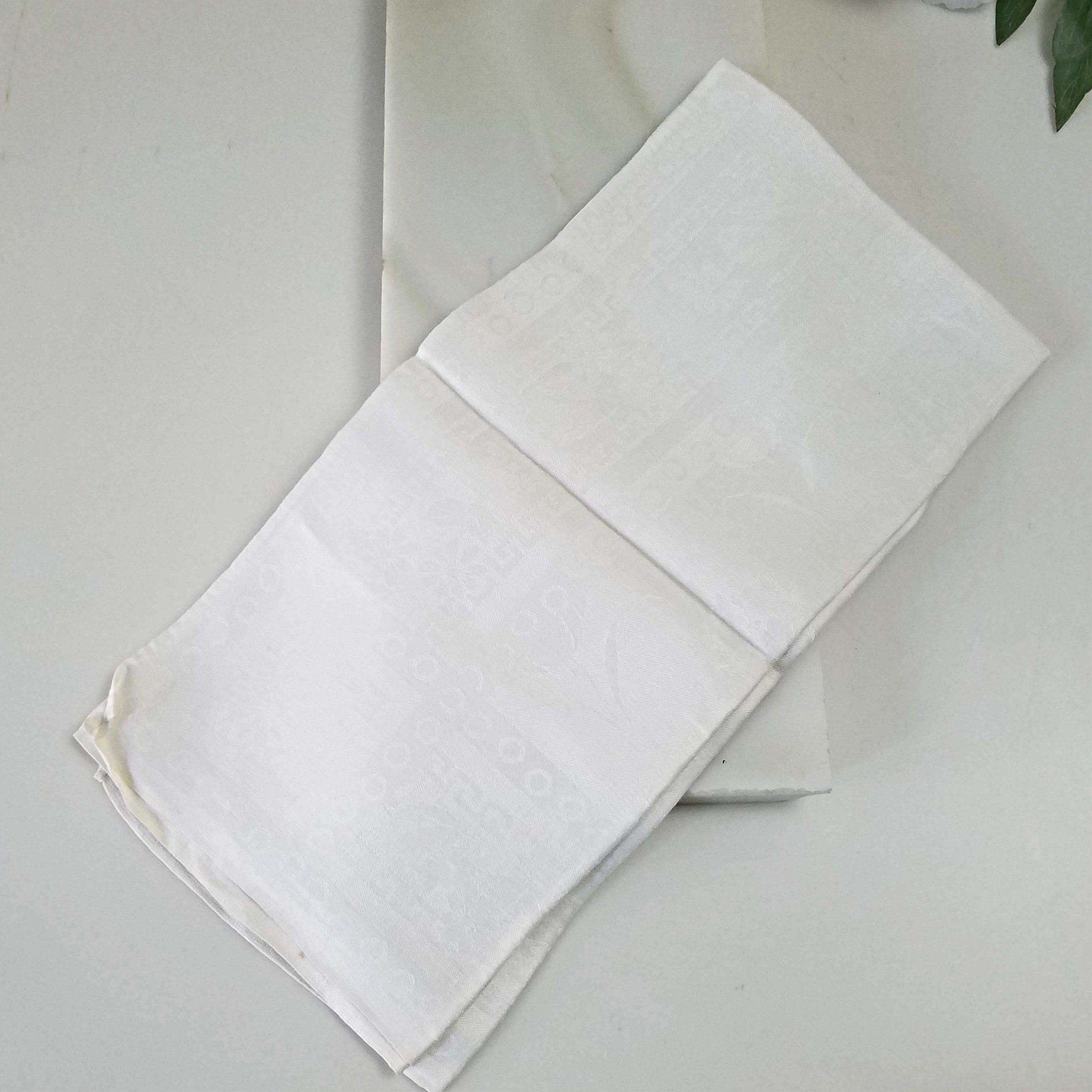 Jacquard Irish Linen Napkins, Set of 5 Vintage Linen Napkins, Antique