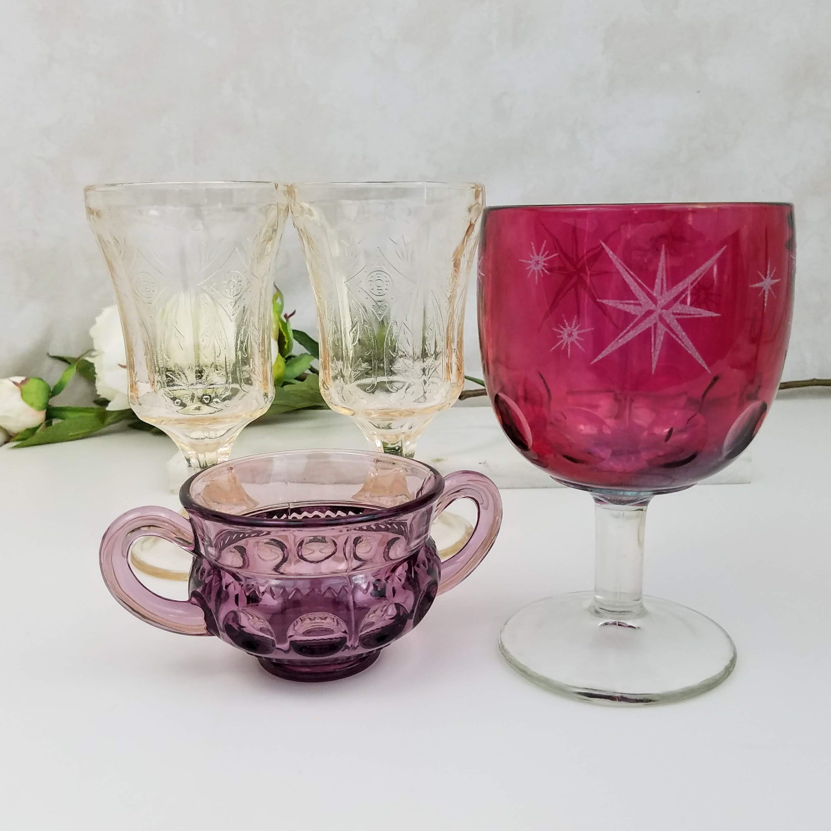 Vintage Bohemian Pink Goblet with Silver Stars, Fuchsia Pink Thumb
