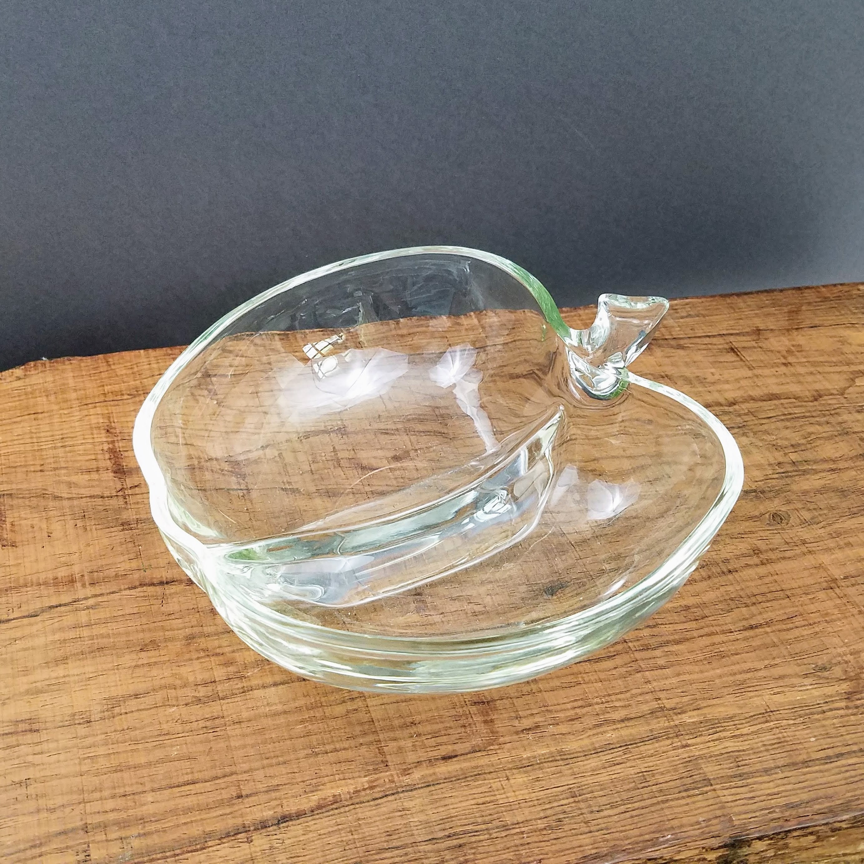 Hazel Atlas Orchard Divided Apple Bowl, Vintage Glass Bowl, Clear Glass