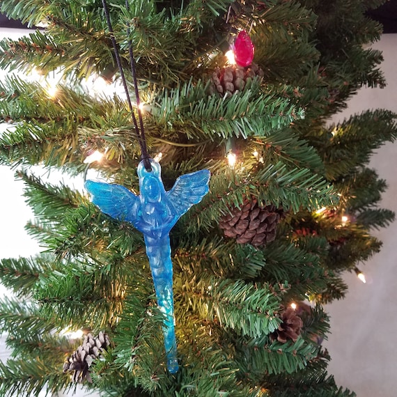 Art Glass Angel, Turquoise Blue Glass Angel Keepsake Ornament, Fused Glass Icicle Angel Suncatcher,