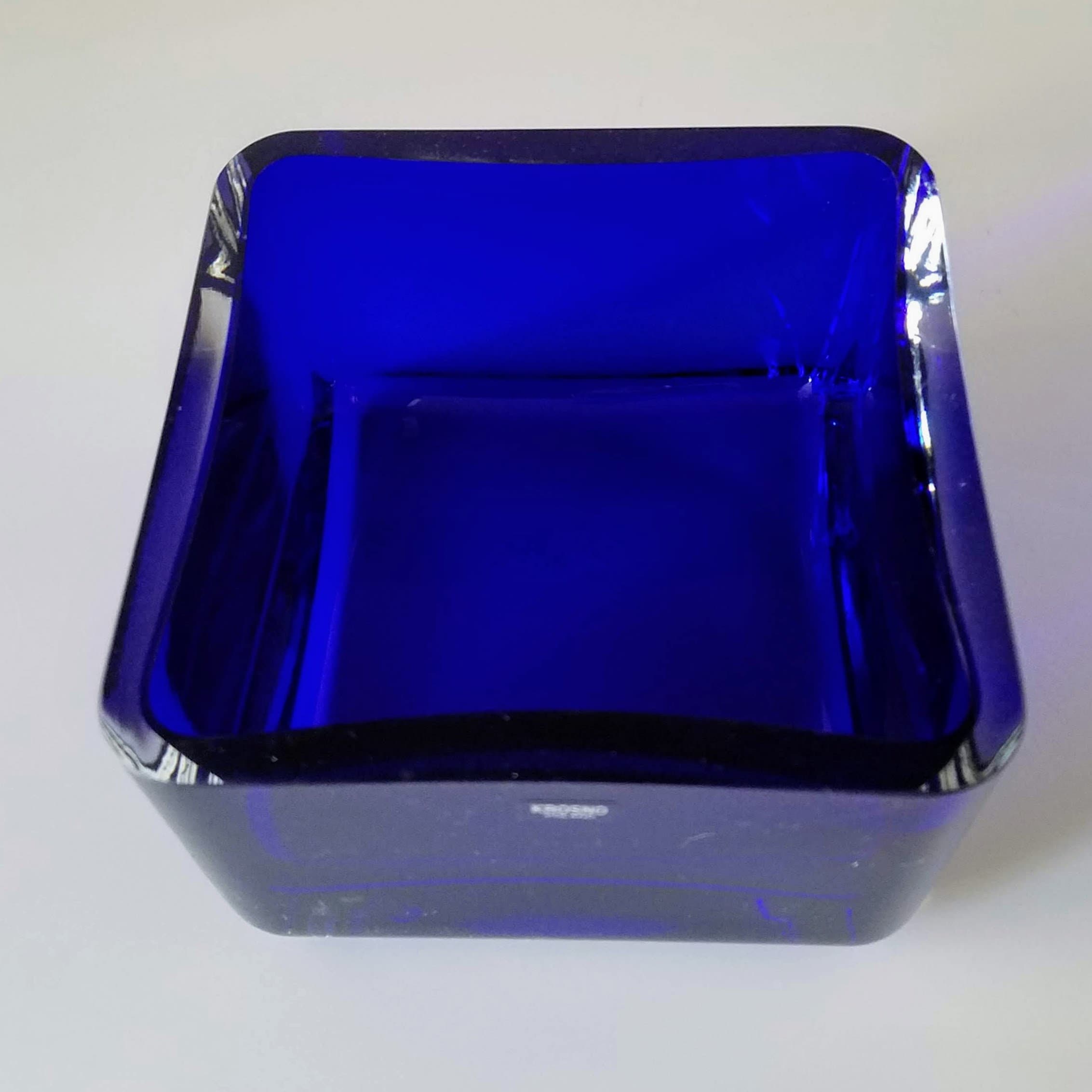 Vintage Cobalt Blue Art Glass Dish, Krosno Poland Square Hand Blown