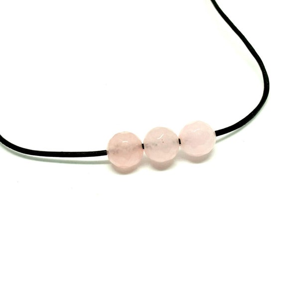 Pink Necklace, Minimalist Necklace, Pink Quartz Necklace, Layering Necklace, Boho Chic Leather Choker, Boho Necklace, Gift for Her