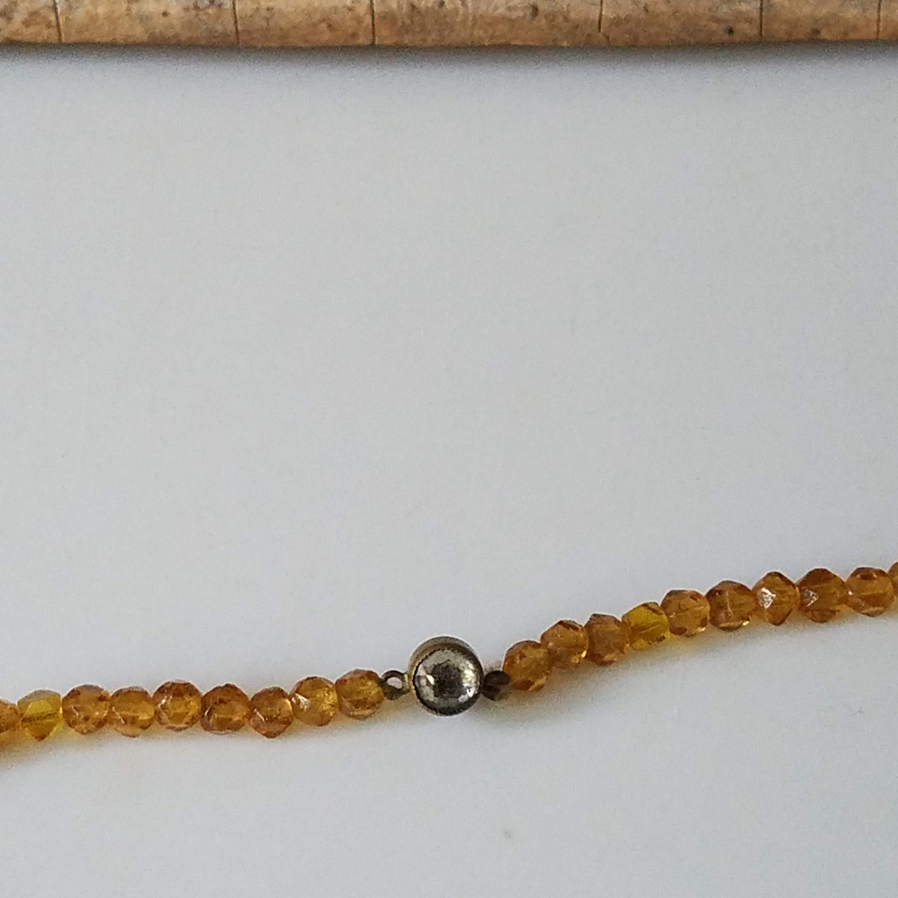 Amber Czech Glass Faceted Beaded Necklace, Vintage Art Deco Czech Glass