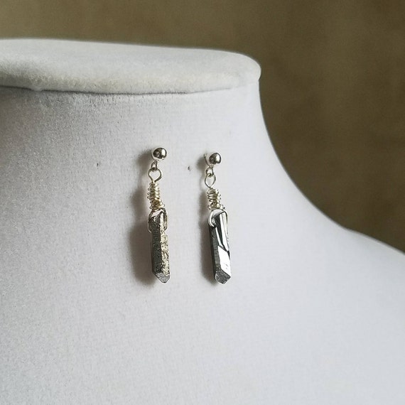 Silver Quartz Earrings, Boho Chic, Gifts for Women, Silver Post, Titanium Quartz, Unique Jewelry, Jewelry Gifts, For the Bride
