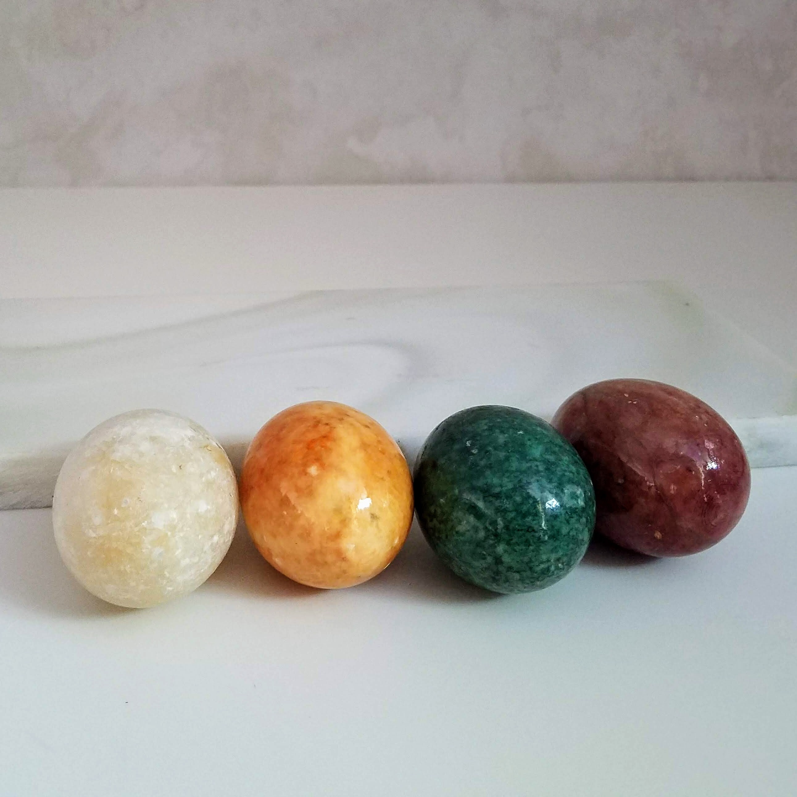 Gemstone Eggs, Set of 4 Vintage Hand Carved and Polished Gemstone Eggs