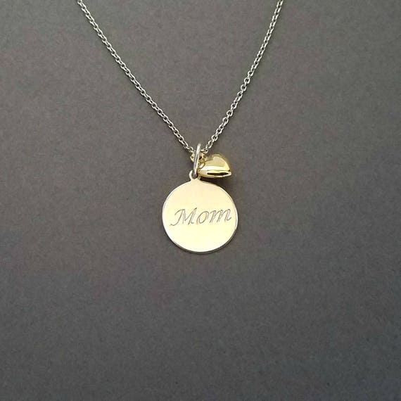 Silver and Gold Heart Charm Gift, Midas Silver Chain Necklace with 14 kt Puffed Heart Charm Silver Mom Charm, Minimalist Mom Necklace