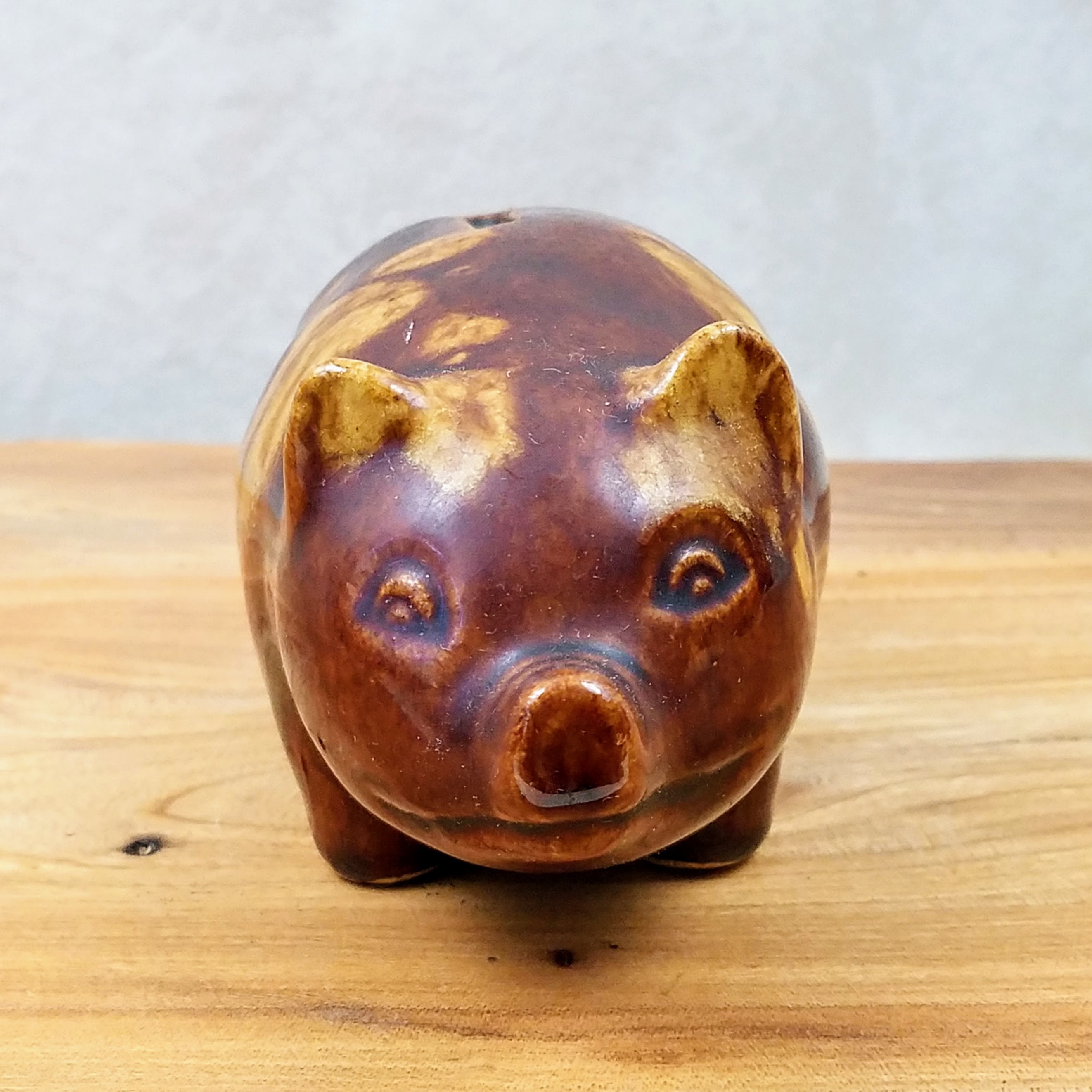 Vintage McCoy Brown Ceramic Piggy Bank, Collectible Pottery Farmhouse