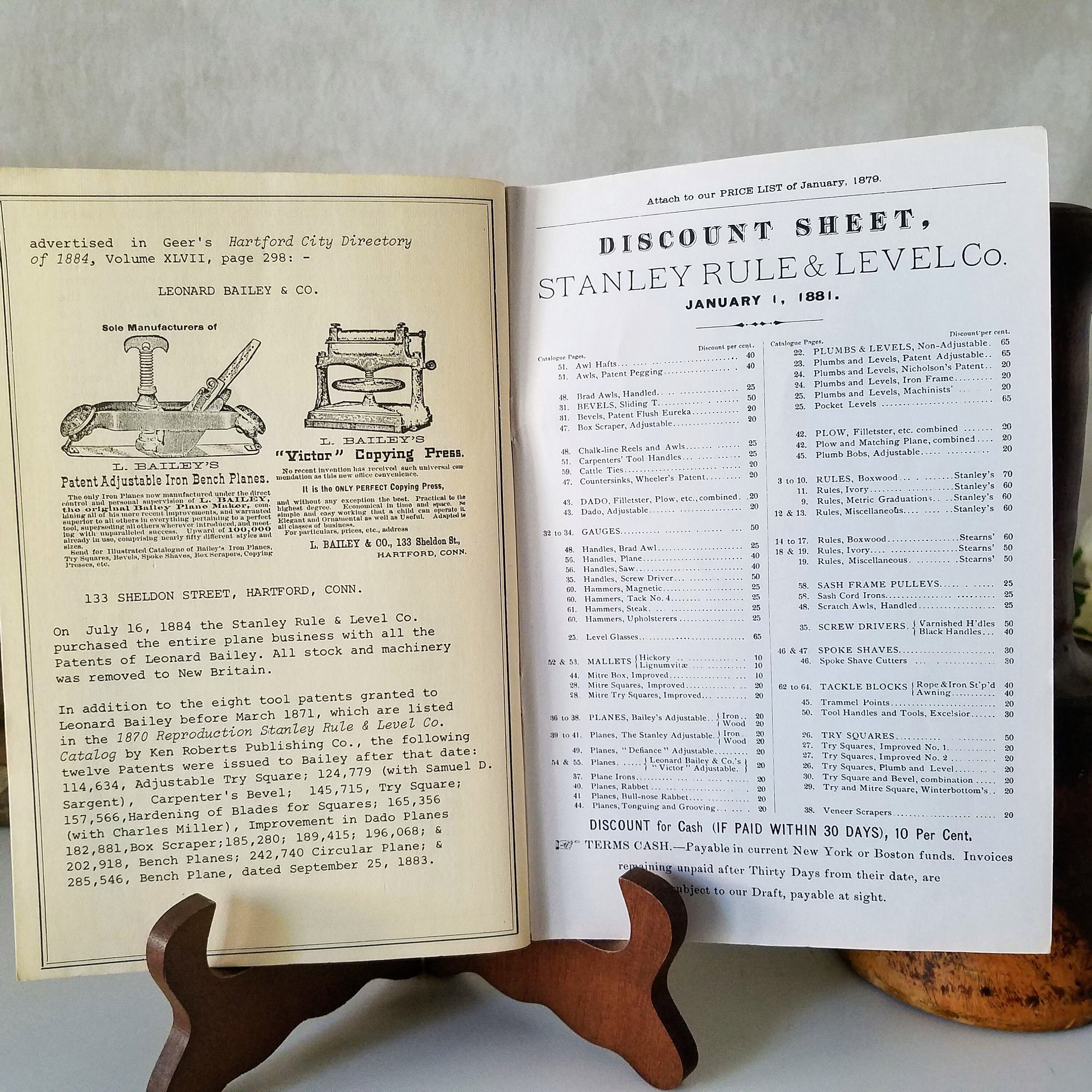 1879 Price List of Tools and Hardware Stanley Rule and Level Co, Second Printing April 1978