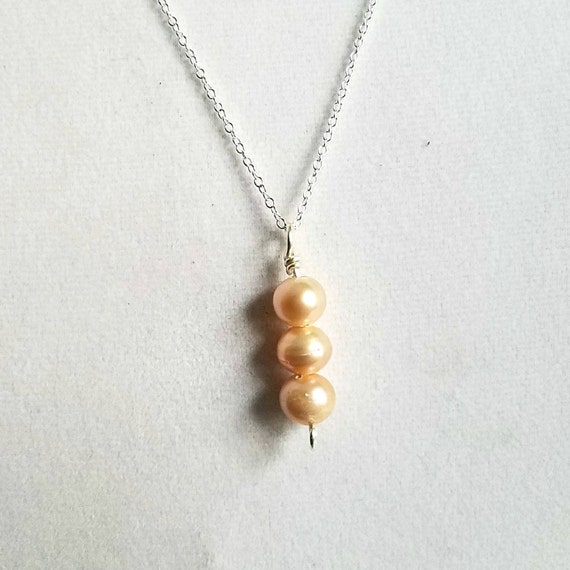 Blush Peach Freshwater Pearl Necklace, Romantic Real Pearl Pendant, Freshwater Pearl Necklace, Sterling Silver Necklace Chain, Gift for Her