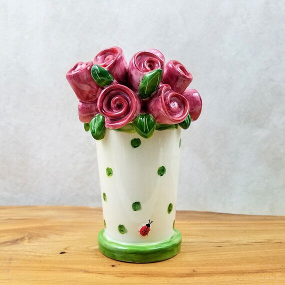 Handpainted Marianne Richmond Art from the Heart Rose Ceramic Vase, Mothers Day Gift