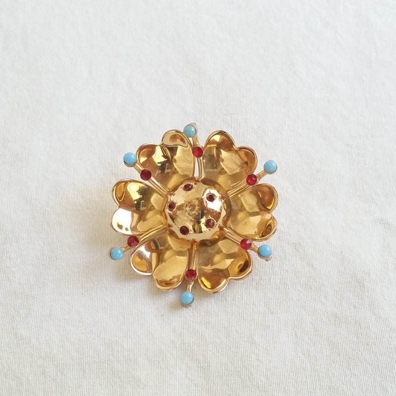 Statement Brooch Ruby Crystals Gifts for Her Vintage Coro Brooch Gold Enamel and Rhinestone Pin 1919 Jewelry Vintage Flower Brooch