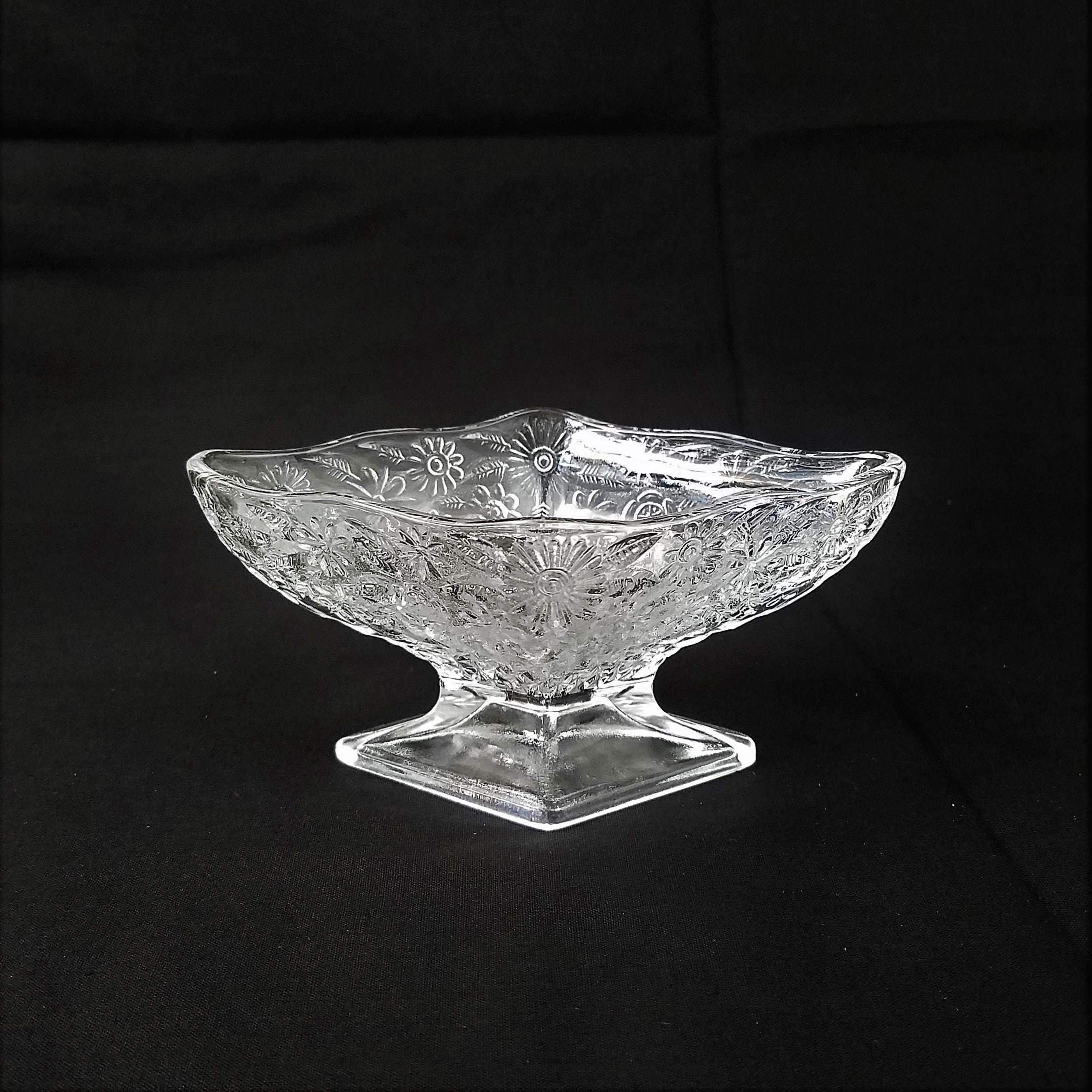 Vintage Small Glass Compote, Pressed Glass Diamond Shape Dish, Footed
