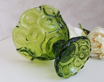 Vintage groen glazen compote, maan en sterren snoepschaaltje